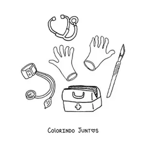 Desenho para colorir de vários instrumentos médicos