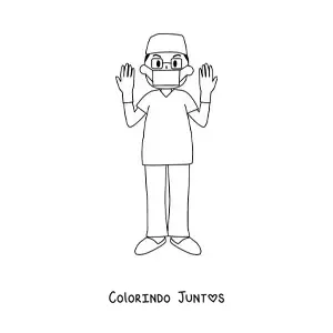 Desenho para colorir de um enfermeiro com luvas e máscara