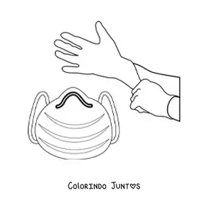 Desenho para colorir de mãos limpas e uma máscara