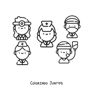 Desenho para colorir de um paciente e a equipe médica