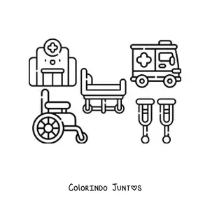 Desenho para colorir dos elementos do hospital