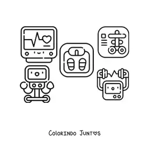 Desenho para colorir de vários elementos do hospital