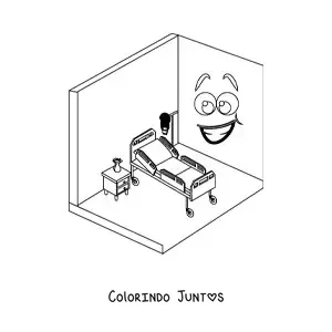 Desenho para colorir de um quarto de hospital animado