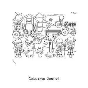 Desenho para colorir de uma fazenda kawaii