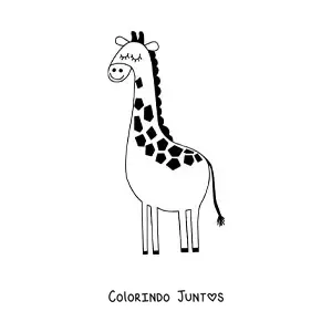Desenho para colorir de uma girafa animada sorridente com os olhos fechados