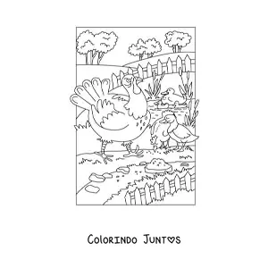 Desenho para colorir de várias aves na fazenda
