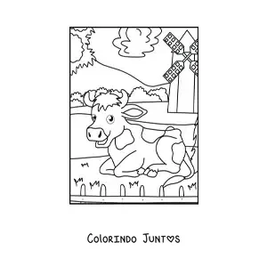 Desenho para colorir de uma vaca animada na fazenda