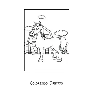 Desenho para colorir de um cavalo animado na fazenda