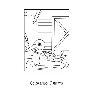 Desenho para colorir de um pato na fazenda