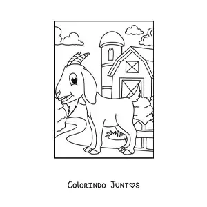Desenho para colorir de uma cabra animada na fazenda