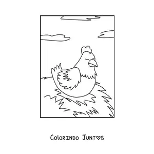 Desenho para colorir de uma galinha chocando