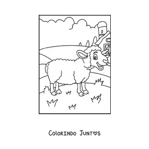 Desenho para colorir de uma ovelha animada na fazenda