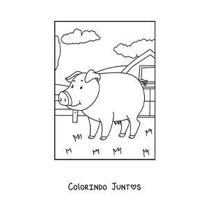 Desenho para colorir de um porco na fazenda
