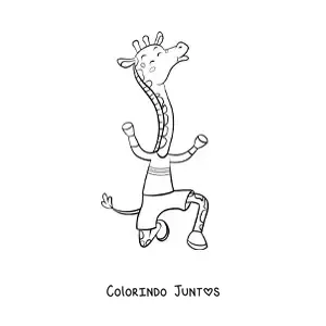 Desenho para colorir de uma girafa animada dançando em duas patas