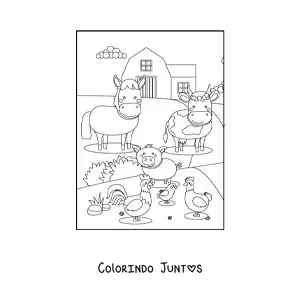 Desenho para colorir de vários animais de fazenda