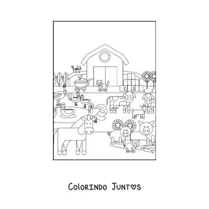Desenho para colorir de uma fazenda com animais