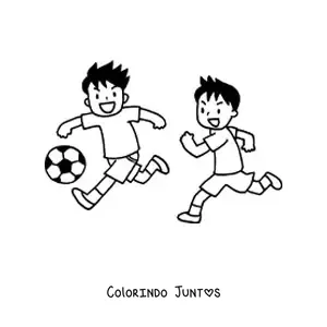 Desenho para colorir de duas crianças jogando futebol
