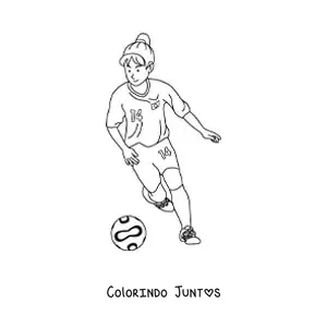 Desenho para colorir de uma menina jogando futebol