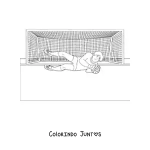 Desenho para colorir de um goleiro defendendo a bola no gol