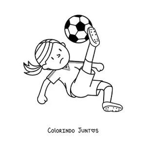 Desenho para colorir de uma menina chutando a bola de futebol