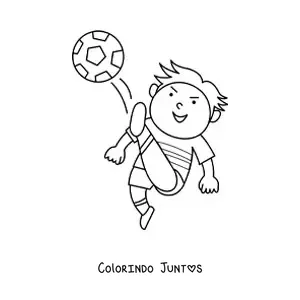 Desenho para colorir de um menino chutando a bola de futebol