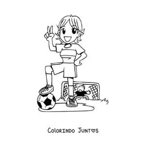 Desenho para colorir de uma menina estilo anime jogando futebol