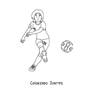 Desenho para colorir de uma menina praticando futebol feminino