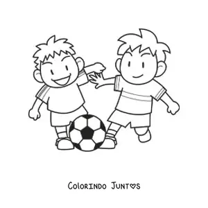 Desenho para colorir de duas crianças jogadoras de futebol