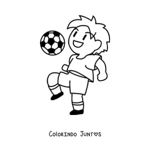 Desenho para colorir de um menino com uma bola de futebol