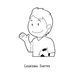 Desenho para colorir de um menino jogador de futebol acenando