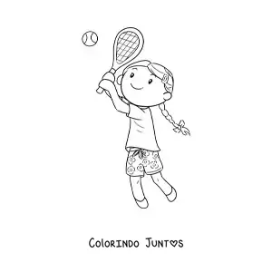 Desenho para colorir de uma menina jogando tênis