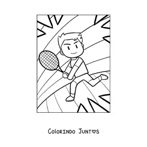 Desenho para colorir de um menino jogando tênis