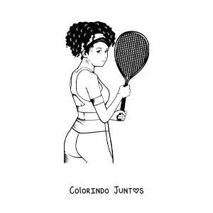 Desenho para colorir de uma mulher segurando uma raquete de tênis