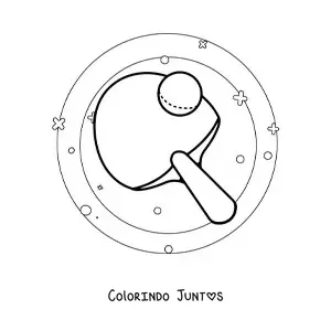 Desenho para colorir de uma raquete e uma bola de tênis de mesa