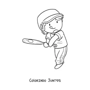 Desenho para colorir de um jogador de beisebol kawaii com um taco