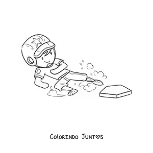Desenho para colorir de um jogador de beisebol chegando a uma base