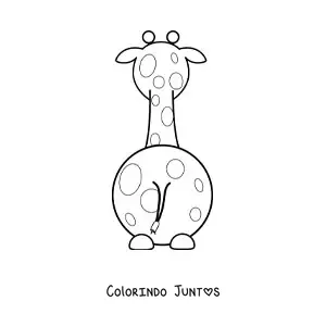 Desenho para colorir de uma girafa animada sentada de costas