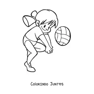 Desenho para colorir de uma menina kawaii jogando vôlei