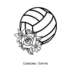 Desenho para colorir de uma bola de vôlei com flores
