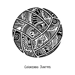 Desenho para colorir de uma bola de vôlei com mandala