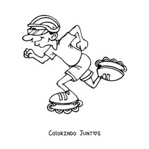 Desenho para colorir de um menino praticando patinação sobre rodas com patins inline