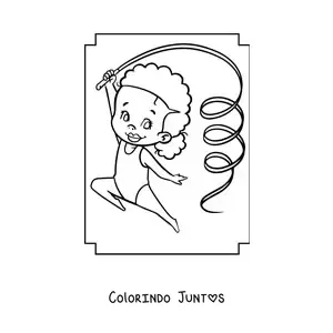 Desenho para colorir de uma menina ginasta kawaii com uma fita