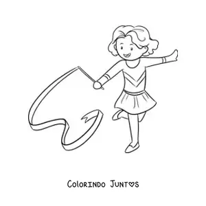 Desenho para colorir de uma menina praticando ginástica artística