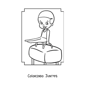 Desenho para colorir de uma menina ginasta kawaii no cavalo