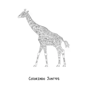 Desenho para colorir de uma mandala em formato de girafa esticando o pescoço
