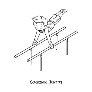 Desenho para colorir de um menino ginasta nas barras paralelas