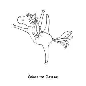 Desenho para colorir de um unicórnio ginasta animado