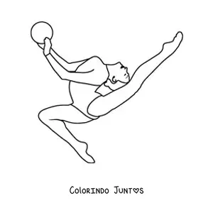 Desenho para colorir de uma atleta praticando ginástica rítmica com bola