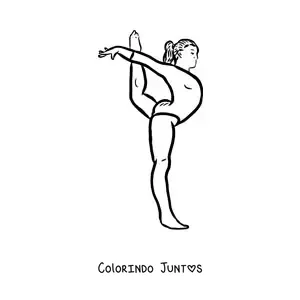 Desenho para colorir de uma ginasta fazendo um movimento de ginástica artística feminina