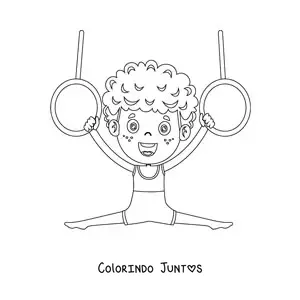 Desenho para colorir de um menino kawaii fazendo ginástica nas argolas